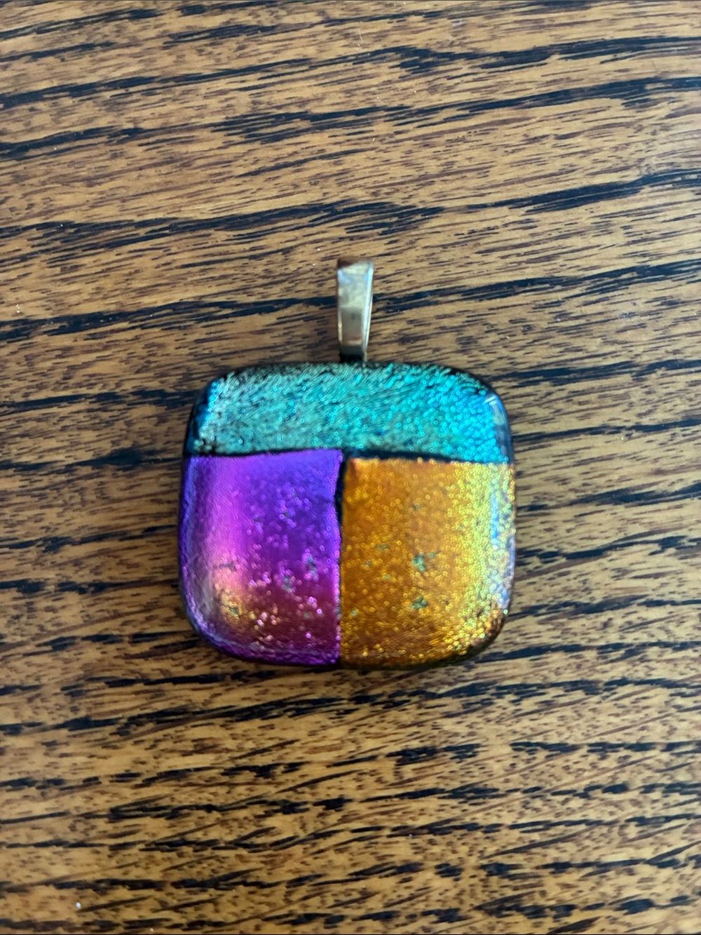 Multicolor Dichroic Glass Pendant - Teal, Purple & Gold